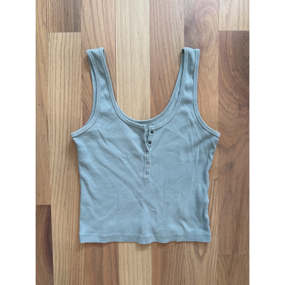 Abercrombie & Fitch Soft A&F Rib Henley Snap Tank Sage Green Size M